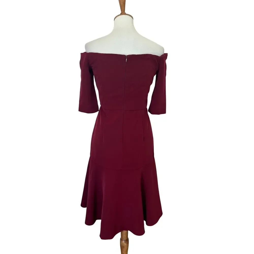 Milly Burgundy Cocktail Dress SIZE 6 High Low Off Shoulder Party Designer $435 - Picture 5 of 9